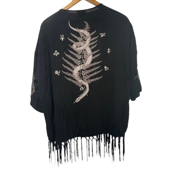 Midnight Hour Womens Open Front Fringe Cardigan Snake Serpent Goth Witchy Sz M/L - Picture 1 of 13